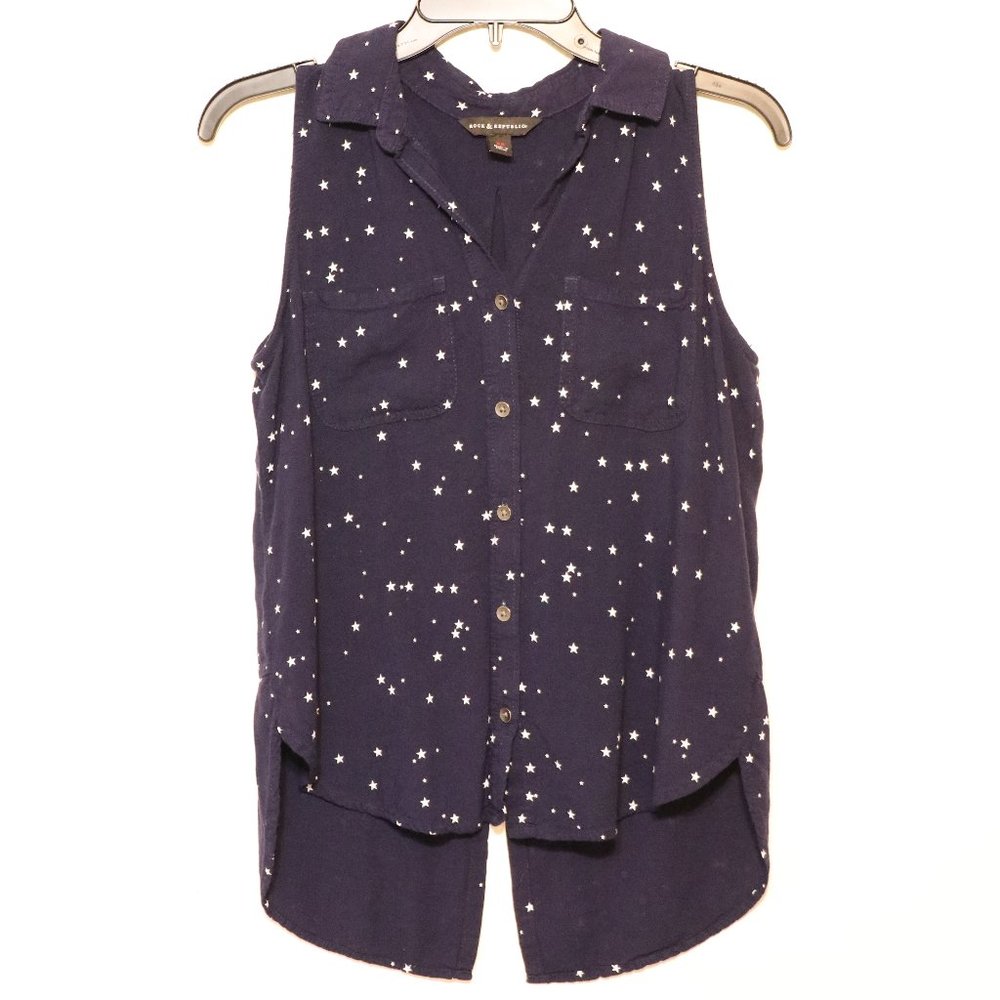 Rock and Republic Navy Star Patterned High-Low Tank Top
